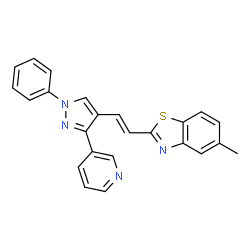 ChemSpider 2D Image | 5-Methyl-2-{(E)-2-[1-phenyl-3-(3-pyridinyl)-1H-pyrazol-4-yl]vinyl}-1,3-benzothiazole | C24H18N4S