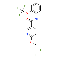 ChemSpider 2D Image | 6-(2,2,2-Trifluoroethoxy)-N-[2-(trifluoromethoxy)phenyl]nicotinamide | C15H10F6N2O3