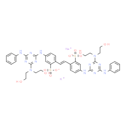 ChemSpider 2D Image | potassium sodium 2,2'-(E)-ethene-1,2-diylbis[5-({4-anilino-6-[bis(2-hydroxyethyl)amino]-1,3,5-triazin-2-yl}amino)benzenesulfonate] | C40H42KN12NaO10S2