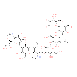 ChemSpider 2D Image | O-(N-acetyl-alpha-neuraminosyl)-(2->3)-O-beta-D-galactopyranosyl-(1->4)-O-2-(acetylamino)-2-deoxy-beta-D-glucopyranosyl-(1->3)-O-beta-D-galactopyranosyl-(1->4)-O-2-(acetylamino)-2-deoxy-beta-D-glucopyranosyl-(1->3)-O-beta-D-galactopyranosyl-(1->4)- D-Gluc | C51H85N3O39