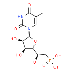 ChemSpider 2D Image | 1-(6-Deoxy-6-phosphono-beta-D-allofuranosyl)-5-methyl-2,4(1H,3H)-pyrimidinedione | C11H17N2O9P