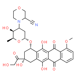 ChemSpider 2D Image | (1S,3S)-3-Glycoloyl-3,5,12-trihydroxy-10-methoxy-6,11-dioxo-1,2,3,4,6,11-hexahydro-1-tetracenyl (3xi)-3-(3-cyano-4-morpholinyl)-2,3,6-trideoxy-alpha-L-threo-hexopyranoside | C32H34N2O12