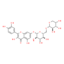 ChemSpider 2D Image | 2-(3,4-Dihydroxyphenyl)-3,5-dihydroxy-4-oxo-4H-chromen-7-yl 6-O-alpha-L-arabinopyranosyl-beta-D-glucopyranoside | C26H28O16