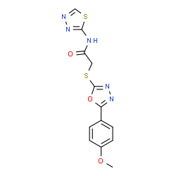 ChemSpider 2D Image | 2-{[5-(4-Methoxyphenyl)-1,3,4-oxadiazol-2-yl]sulfanyl}-N-(1,3,4-thiadiazol-2-yl)acetamide | C13H11N5O3S2