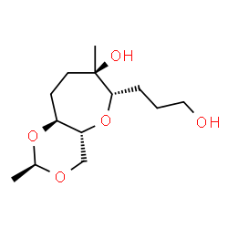 ChemSpider 2D Image | (2R,4aR,6S,7R,9aS)-6-(3-Hydroxypropyl)-2,7-dimethylhexahydro-4H-[1,3]dioxino[5,4-b]oxepin-7-ol | C13H24O5