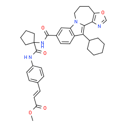 ChemSpider 2D Image | Methyl (2E)-3-(4-{[(1-{[(12-cyclohexyl-5,6-dihydro-4H-[1,3]oxazolo[4',5':3,4]azepino[1,2-a]indol-9-yl)carbonyl]amino}cyclopentyl)carbonyl]amino}phenyl)acrylate | C37H40N4O5