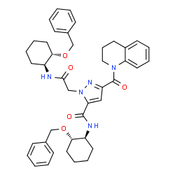 ChemSpider 2D Image | N-[(1S,2S)-2-(Benzyloxy)cyclohexyl]-1-(2-{[(1S,2S)-2-(benzyloxy)cyclohexyl]amino}-2-oxoethyl)-3-(3,4-dihydro-1(2H)-quinolinylcarbonyl)-1H-pyrazole-5-carboxamide | C42H49N5O5