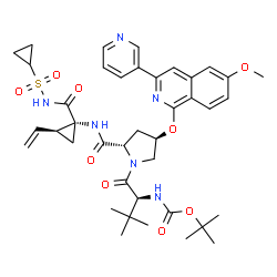 ChemSpider 2D Image | 3-Methyl-N-{[(2-methyl-2-propanyl)oxy]carbonyl}-L-valyl-(4R)-N-{(1R,2S)-1-[(cyclopropylsulfonyl)carbamoyl]-2-vinylcyclopropyl}-4-{[6-methoxy-3-(3-pyridinyl)-1-isoquinolinyl]oxy}-L-prolinamide | C40H50N6O9S
