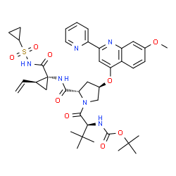 ChemSpider 2D Image | 3-Methyl-N-{[(2-methyl-2-propanyl)oxy]carbonyl}-L-valyl-(4R)-N-{(1R,2S)-1-[(cyclopropylsulfonyl)carbamoyl]-2-vinylcyclopropyl}-4-{[7-methoxy-2-(2-pyridinyl)-4-quinolinyl]oxy}-L-prolinamide | C40H50N6O9S