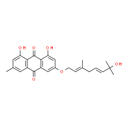 ChemSpider 2D Image | 1,8-Dihydroxy-3-{[(2E,5E)-7-hydroxy-3,7-dimethyl-2,5-octadien-1-yl]oxy}-6-methyl-9,10-anthraquinone | C25H26O6