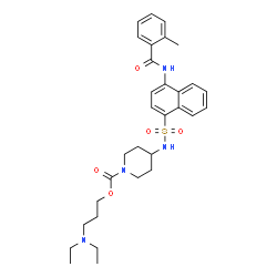 ChemSpider 2D Image | 3-(Diethylamino)propyl 4-[({4-[(2-methylbenzoyl)amino]-1-naphthyl}sulfonyl)amino]-1-piperidinecarboxylate | C31H40N4O5S