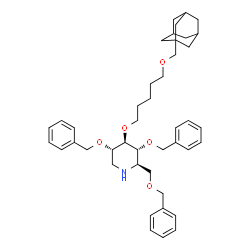 ChemSpider 2D Image | (2R,3R,4R,5S)-4-{[5-(Adamantan-1-ylmethoxy)pentyl]oxy}-3,5-bis(benzyloxy)-2-[(benzyloxy)methyl]piperidine | C43H57NO5