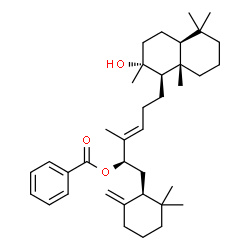 ChemSpider 2D Image | (2R,3E)-1-[(1S)-2,2-Dimethyl-6-methylenecyclohexyl]-6-[(1R,2R,4aS,8aS)-2-hydroxy-2,5,5,8a-tetramethyldecahydro-1-naphthalenyl]-3-methyl-3-hexen-2-yl benzoate | C37H56O3