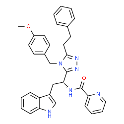 ChemSpider 2D Image | N-{(1R)-2-(1H-Indol-3-yl)-1-[4-(4-methoxybenzyl)-5-(2-phenylethyl)-4H-1,2,4-triazol-3-yl]ethyl}-2-pyridinecarboxamide | C34H32N6O2