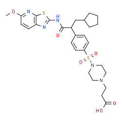 ChemSpider 2D Image | 3-{4-[(4-{3-Cyclopentyl-1-[(5-methoxy[1,3]thiazolo[5,4-b]pyridin-2-yl)amino]-1-oxo-2-propanyl}phenyl)sulfonyl]-1-piperazinyl}propanoic acid | C28H35N5O6S2