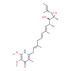 ChemSpider 2D Image | (5S)-4,5-Anhydro-5-[(2E)-2-buten-2-yl]-1,2-dideoxy-2-[(1E,3E,6E)-8-(5,6-dimethoxy-3-methyl-4-oxo-1,4-dihydro-2-pyridinyl)-2,6-dimethyl-1,3,6-octatrien-1-yl]-4-methyl-D-xylitol | C28H41NO5