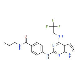 ChemSpider 2D Image | N-Propyl-4-({4-[(2,2,2-trifluoroethyl)amino]-7H-pyrrolo[2,3-d]pyrimidin-2-yl}amino)benzamide | C18H19F3N6O