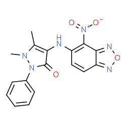 ChemSpider 2D Image | 1,5-Dimethyl-4-[(4-nitro-2,1,3-benzoxadiazol-5-yl)amino]-2-phenyl-1,2-dihydro-3H-pyrazol-3-one | C17H14N6O4