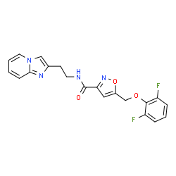 ChemSpider 2D Image | 5-[(2,6-Difluorophenoxy)methyl]-N-[2-(imidazo[1,2-a]pyridin-2-yl)ethyl]-1,2-oxazole-3-carboxamide | C20H16F2N4O3