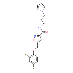 ChemSpider 2D Image | 5-[(2,4-Difluorophenoxy)methyl]-N-[4-(1H-pyrazol-1-yl)-2-butanyl]-1,2-oxazole-3-carboxamide | C18H18F2N4O3