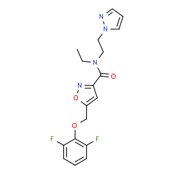 ChemSpider 2D Image | 5-[(2,6-Difluorophenoxy)methyl]-N-ethyl-N-[2-(1H-pyrazol-1-yl)ethyl]-1,2-oxazole-3-carboxamide | C18H18F2N4O3
