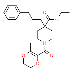 ChemSpider 2D Image | Ethyl 1-[(3-methyl-5,6-dihydro-1,4-dioxin-2-yl)carbonyl]-4-(3-phenylpropyl)-4-piperidinecarboxylate | C23H31NO5