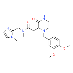 ChemSpider 2D Image | 2-[1-(3,4-Dimethoxybenzyl)-3-oxo-2-piperazinyl]-N-methyl-N-[(1-methyl-1H-imidazol-2-yl)methyl]acetamide | C21H29N5O4
