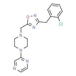 ChemSpider 2D Image | 2-(4-{[3-(2-Chlorobenzyl)-1,2,4-oxadiazol-5-yl]methyl}-1-piperazinyl)pyrazine | C18H19ClN6O
