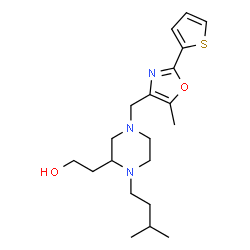ChemSpider 2D Image | 2-[1-(3-Methylbutyl)-4-{[5-methyl-2-(2-thienyl)-1,3-oxazol-4-yl]methyl}-2-piperazinyl]ethanol | C20H31N3O2S