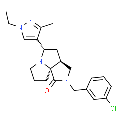 ChemSpider 2D Image | (3aS,5S,9aS)-2-(3-Chlorobenzyl)-5-(1-ethyl-3-methyl-1H-pyrazol-4-yl)hexahydro-7H-pyrrolo[3,4-g]pyrrolizin-1(2H)-one | C22H27ClN4O
