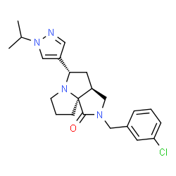 ChemSpider 2D Image | (3aS,5S,9aS)-2-(3-Chlorobenzyl)-5-(1-isopropyl-1H-pyrazol-4-yl)hexahydro-7H-pyrrolo[3,4-g]pyrrolizin-1(2H)-one | C22H27ClN4O