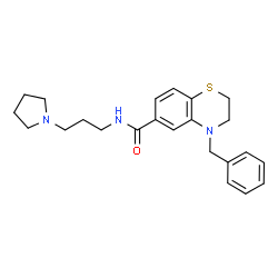 ChemSpider 2D Image | 4-Benzyl-N-[3-(1-pyrrolidinyl)propyl]-3,4-dihydro-2H-1,4-benzothiazine-6-carboxamide | C23H29N3OS
