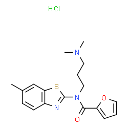 ChemSpider 2D Image | N-[3-(Dimethylamino)propyl]-N-(6-methyl-1,3-benzothiazol-2-yl)-2-furamide hydrochloride (1:1) | C18H22ClN3O2S