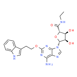 ChemSpider 2D Image | (2S,3S,4R,5R)-5-{6-Amino-2-[2-(1H-indol-3-yl)ethoxy]-9H-purin-9-yl}-N-ethyl-3,4-dihydroxytetrahydro-2-furancarboxamide | C22H25N7O5