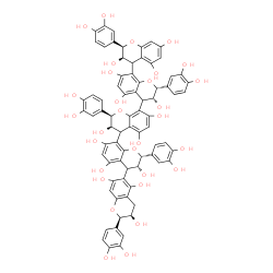 ChemSpider 2D Image | (2R,2'R,2''R,2'''R,2''''R,3R,3'R,3''R,3'''R,3''''R)-2,2',2'',2''',2''''-Pentakis(3,4-dihydroxyphenyl)-3,3',3'',3''',3'''',4,4',4'',4''',4''''-decahydro-2H,2'H,2''H,2'''H,2''''H-4,8':4',8'':4'',8''':4'
'',6''''-quinquechromene-3,3',3'',3''',3'''',5,5',5'',5''',5'''',7,7',7'',7''',7''''-pentadecol | C75H62O30