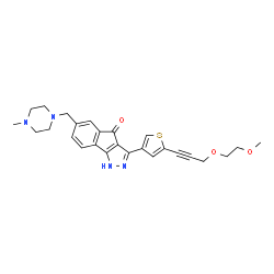 ChemSpider 2D Image | 3-{5-[3-(2-Methoxyethoxy)-1-propyn-1-yl]-3-thienyl}-6-[(4-methyl-1-piperazinyl)methyl]indeno[1,2-c]pyrazol-4(1H)-one | C26H28N4O3S