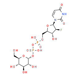 ChemSpider 2D Image | [(2R,3R,4S,5R)-5-(2,4-Dioxo-3,4-dihydro-1(2H)-pyrimidinyl)-4-fluoro-3-hydroxytetrahydro-2-furanyl]methyl (2R,3R,4S,5S,6R)-3,4,5-trihydroxy-6-(hydroxymethyl)tetrahydro-2H-pyran-2-yl dihydrogen diphosph
ate | C15H23FN2O16P2