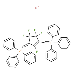 ChemSpider 2D Image | [(E)-{2,4,4,5,5-Pentafluoro-3-[(triphenylphosphoranylidene)methyl]-2-cyclopenten-1-ylidene}methyl](triphenyl)phosphonium bromide | C43H32BrF5P2