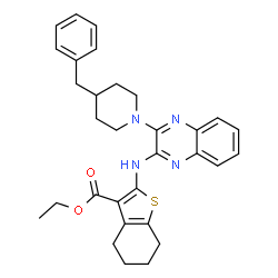 ChemSpider 2D Image | Ethyl 2-{[3-(4-benzyl-1-piperidinyl)-2-quinoxalinyl]amino}-4,5,6,7-tetrahydro-1-benzothiophene-3-carboxylate | C31H34N4O2S