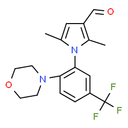 ChemSpider 2D Image | 2,5-Dimethyl-1-(2-morpholin-4-yl-5-trifluoromethyl-phenyl)-1H-pyrrole-3-carbaldehyde | C18H19F3N2O2
