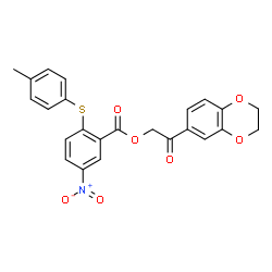 ChemSpider 2D Image | 2-(2,3-Dihydro-1,4-benzodioxin-6-yl)-2-oxoethyl 2-[(4-methylphenyl)sulfanyl]-5-nitrobenzoate | C24H19NO7S