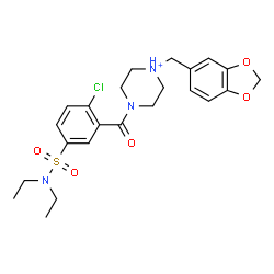 ChemSpider 2D Image | 1-(1,3-Benzodioxol-5-ylmethyl)-4-[2-chloro-5-(diethylsulfamoyl)benzoyl]piperazin-1-ium | C23H29ClN3O5S