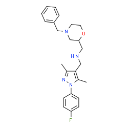 ChemSpider 2D Image | 1-(4-Benzyl-2-morpholinyl)-N-{[1-(4-fluorophenyl)-3,5-dimethyl-1H-pyrazol-4-yl]methyl}methanamine | C24H29FN4O
