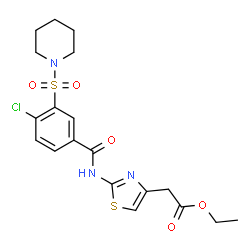 ChemSpider 2D Image | Ethyl (2-{[4-chloro-3-(1-piperidinylsulfonyl)benzoyl]amino}-1,3-thiazol-4-yl)acetate | C19H22ClN3O5S2