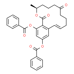 ChemSpider 2D Image | (3S,11E)-3-Methyl-1,7-dioxo-3,4,5,6,7,8,9,10-octahydro-1H-2-benzoxacyclotetradecine-14,16-diyl dibenzoate | C32H30O7