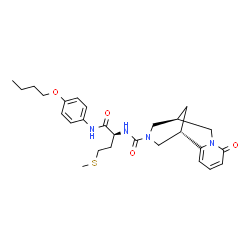 ChemSpider 2D Image | (1S,9S)-N-[(2S)-1-[(4-Butoxyphenyl)amino]-4-(methylsulfanyl)-1-oxo-2-butanyl]-6-oxo-7,11-diazatricyclo[7.3.1.0~2,7~]trideca-2,4-diene-11-carboxamide | C27H36N4O4S