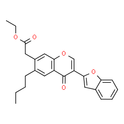 ChemSpider 2D Image | Ethyl [3-(1-benzofuran-2-yl)-6-butyl-4-oxo-4H-chromen-7-yl]acetate | C25H24O5