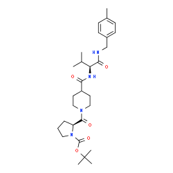 ChemSpider 2D Image | 2-Methyl-2-propanyl (2S)-2-{[4-({(2S)-3-methyl-1-[(4-methylbenzyl)amino]-1-oxo-2-butanyl}carbamoyl)-1-piperidinyl]carbonyl}-1-pyrrolidinecarboxylate | C29H44N4O5
