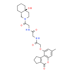 ChemSpider 2D Image | N-[2-({2-[(4aS,8aS)-4a-Hydroxyoctahydro-2(1H)-isoquinolinyl]-2-oxoethyl}amino)-2-oxoethyl]-2-[(7-methyl-4-oxo-1,2,3,4-tetrahydrocyclopenta[c]chromen-9-yl)oxy]acetamide | C28H35N3O7
