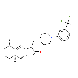 ChemSpider 2D Image | (3aR,5S,8aR,9aR)-5,8a-Dimethyl-3-({4-[3-(trifluoromethyl)phenyl]-1-piperazinyl}methyl)-3a,5,6,7,8,8a,9,9a-octahydronaphtho[2,3-b]furan-2(3H)-one | C26H33F3N2O2